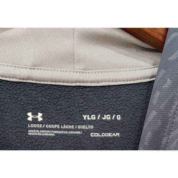 Under Armour Logo Hoodie Boys Youth L Blue Gray Sweatshirt Loose Fit Cold Gear - Picture 4 of 5